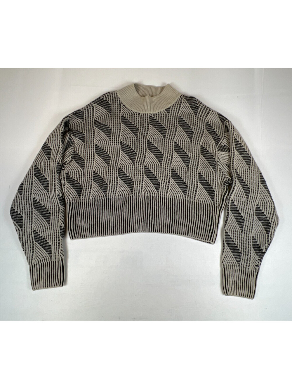 Stockholm Atelier Women L Striped Wool Blend Mock Neck Cropped Sweater